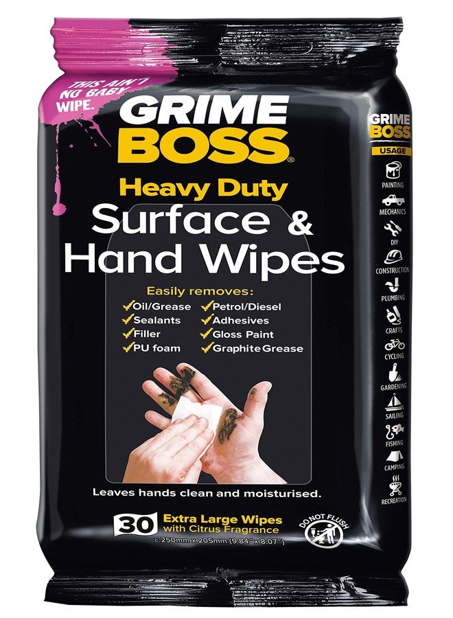 Grime Boss Heavy Duty Wipes Hands, Equipment, Garden, Auto, Camping, 30 Count - Image 1