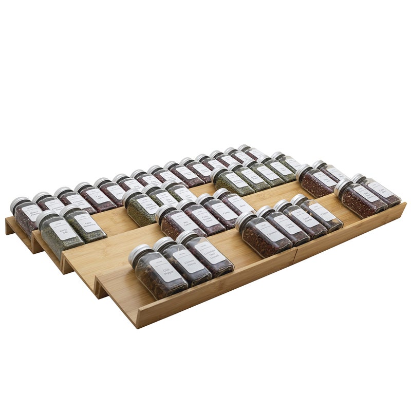 Angimio Bamboo Spice Rack Drawer Organizer 8Piece Set 13 Wide Per Piece Combine Into 26 Wide Rack