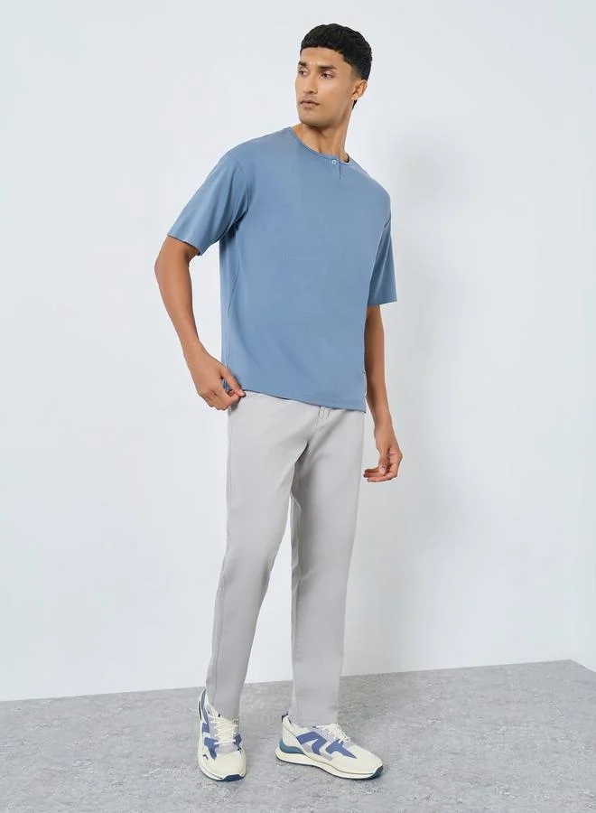 Styli Oversized Heavy Stretch Henley Neck T-Shirt