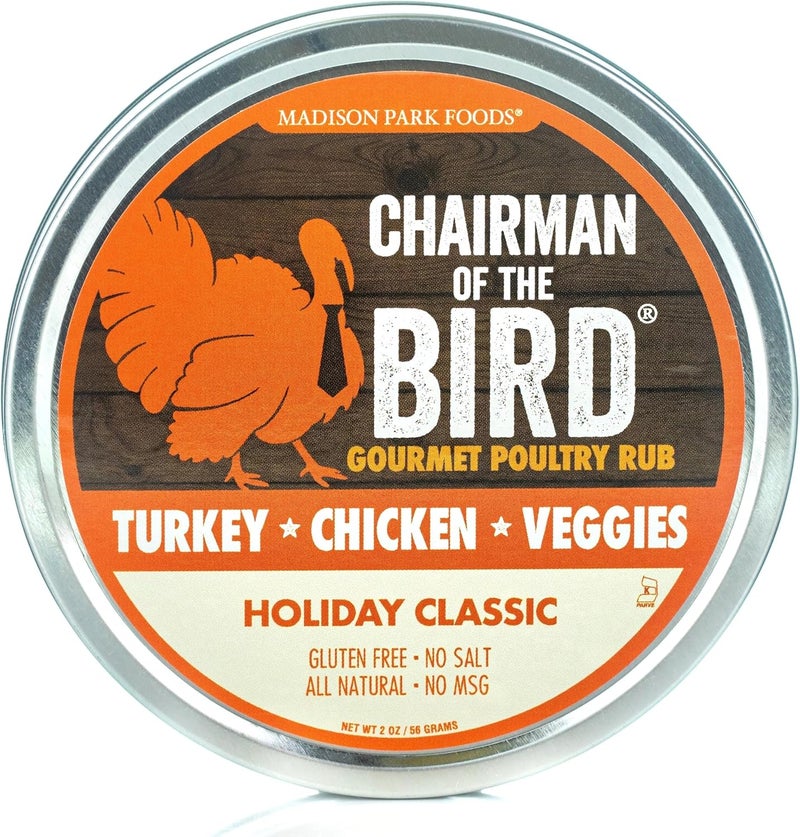 Chairman of the Bird Gourmet Turkey Rub Seasoning - Citrus-Herb Spice Blend - Orange, Cranberry, Rosemary, Sage - Roast, Grill, Smoke - Natural, Gluten-Free, No Salt - 2oz Fresh-Sealed Pouch in Tin - Image 1