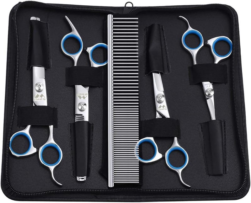 iSeaFly Dog Scissors with Round Tip, 6 in 1 Dog Grooming Kit, Stainless Steel Pet Grooming Scissors for Full Body, Face, Nose, Ear and Paw (Blue) - Image 2
