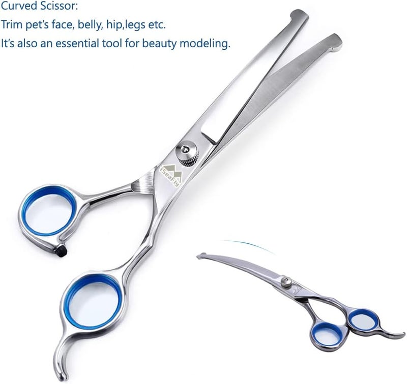 iSeaFly Dog Scissors with Round Tip, 6 in 1 Dog Grooming Kit, Stainless Steel Pet Grooming Scissors for Full Body, Face, Nose, Ear and Paw (Blue) - Image 4