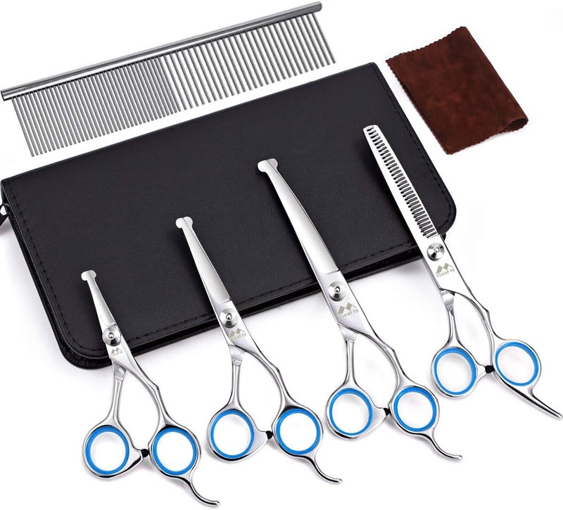 iSeaFly Dog Scissors with Round Tip, 6 in 1 Dog Grooming Kit, Stainless Steel Pet Grooming Scissors for Full Body, Face, Nose, Ear and Paw (Blue) - Image 1
