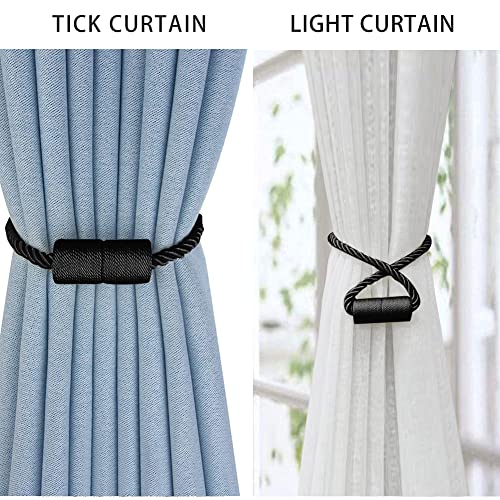 XDerlin 4 Pack Strong Magnetic Curtain Tiebacks Outdoor Decorative Tie Backs Modern Rope Tiebacks Modern Handmade Tie Backs Decorative Curtain Holdbacks for raperies-Black - Image 2
