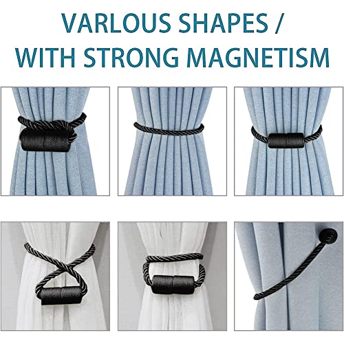 XDerlin 4 Pack Strong Magnetic Curtain Tiebacks Outdoor Decorative Tie Backs Modern Rope Tiebacks Modern Handmade Tie Backs Decorative Curtain Holdbacks for raperies-Black - Image 3