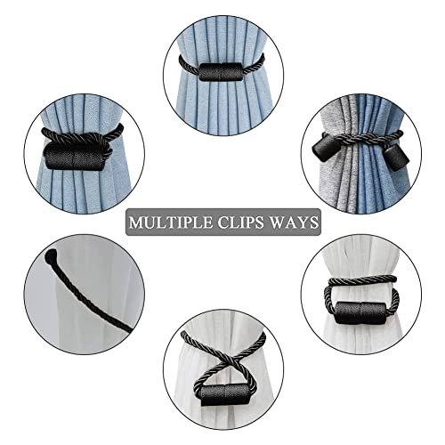XDerlin 4 Pack Strong Magnetic Curtain Tiebacks Outdoor Decorative Tie Backs Modern Rope Tiebacks Modern Handmade Tie Backs Decorative Curtain Holdbacks for raperies-Black - Image 4