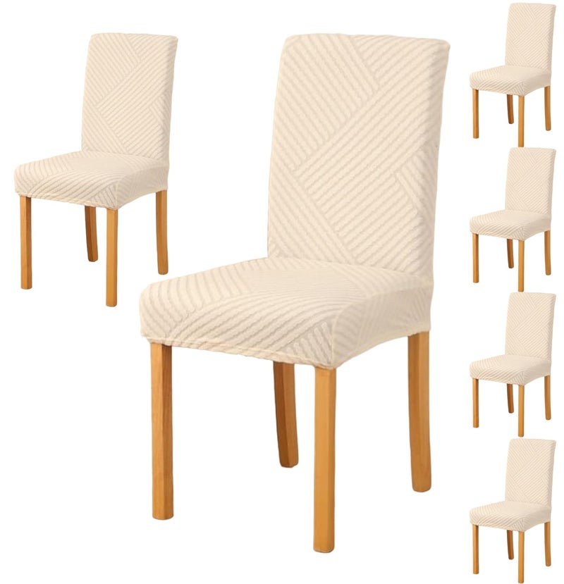 Styleys Jacquard Chair Cover Stretch Removable Washable Dining Chair Cover Protector Seat Slipcover (Pack of 6, Ivory, JDMC1) - Image 1