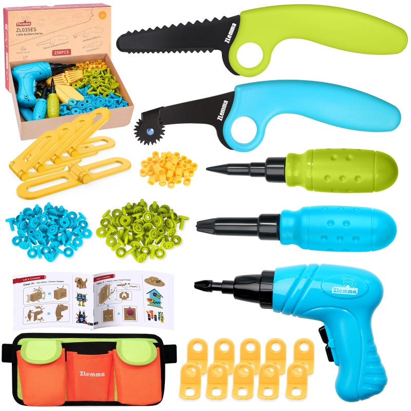 ZLemma Kids Cardboard Construction Tool Set with Electric Drill Tool Belt 258PCS STEM Building Kit for Creative Craft Projects Educational DIY Engineering Toy for Boys Girls - Image 3