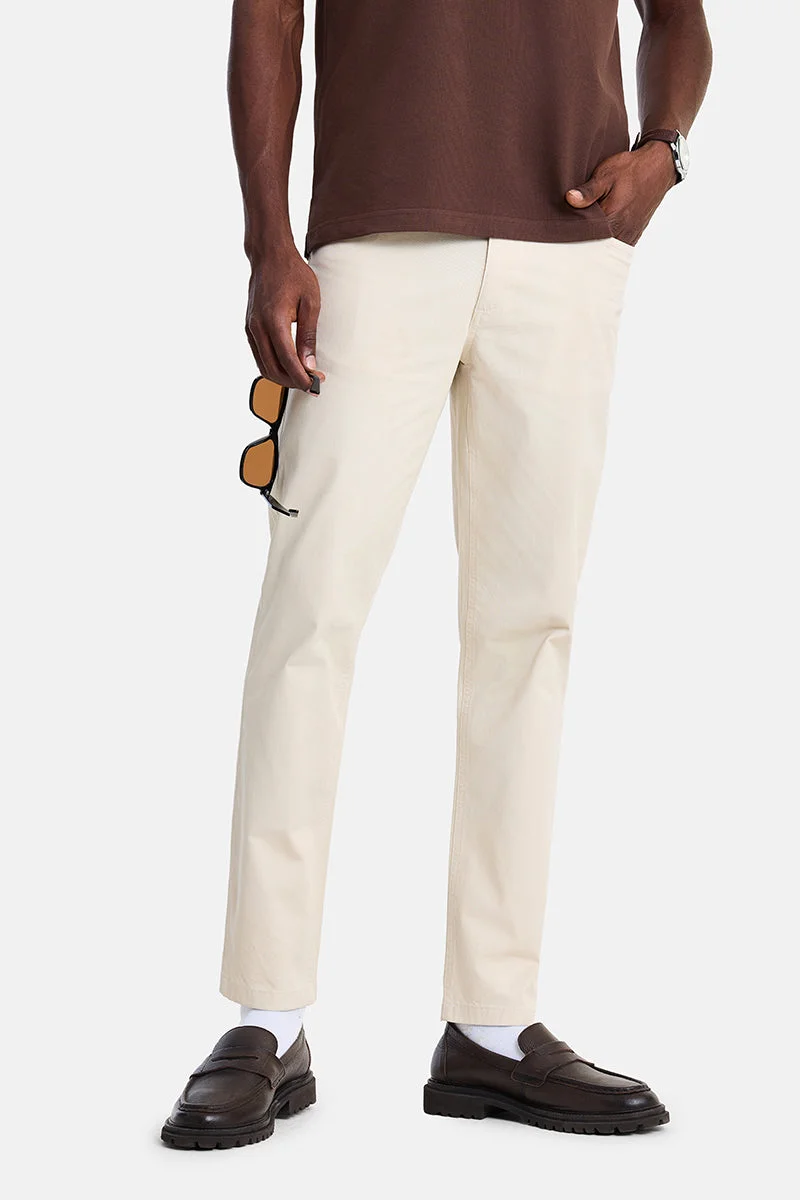 سنيتش Beige Solid Slim Fit Festive Chinos