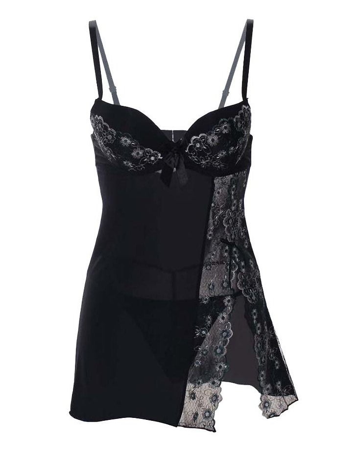 Generic - Mini Cute Flowers Decorated Straps Night Dress With Thong - Image 1
