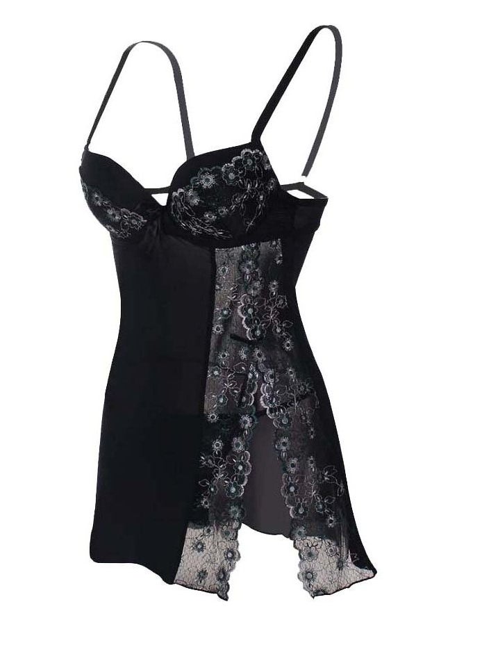 Generic - Mini Cute Flowers Decorated Straps Night Dress With Thong - Image 1