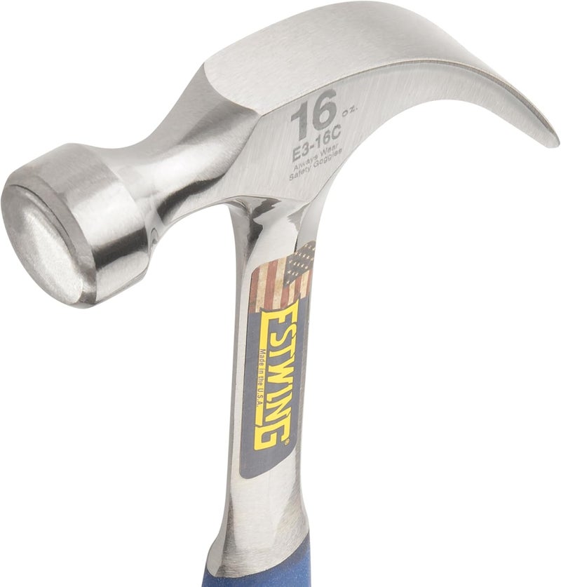 Estwing Hammer - 16 oz Curved Claw with Smooth Face & Shock Reduction Grip - E3-16C,Silver - Image 3