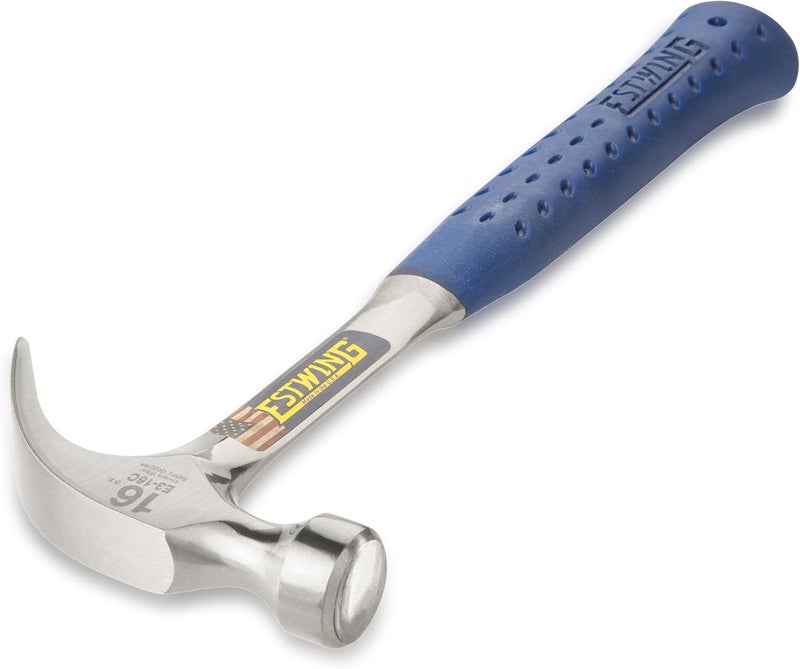 Estwing Hammer - 16 oz Curved Claw with Smooth Face & Shock Reduction Grip - E3-16C,Silver - Image 2