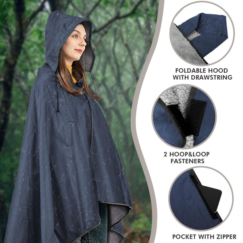 DUKUSEEK Outdoors Waterproof Throw Blanket with Hood, 79â€x 59â€ Sherpa Fleece Stadium Windproof Blankets for Boat, Traveling, Camping, Football, Dogs, Outdoor Sporting Events-Machine Washable - Image 2