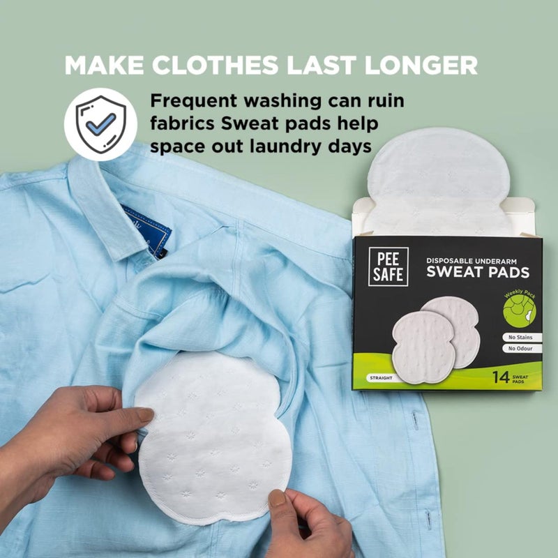 Pee Safe Disposable Underarm Sweat Pads â€“ 14 Count | No Stains, No Odor | Ultra-Thin & Breathable Armpit Liners for Men & Women | Daily Sweat Protection | Straight Shape Pads - Image 3