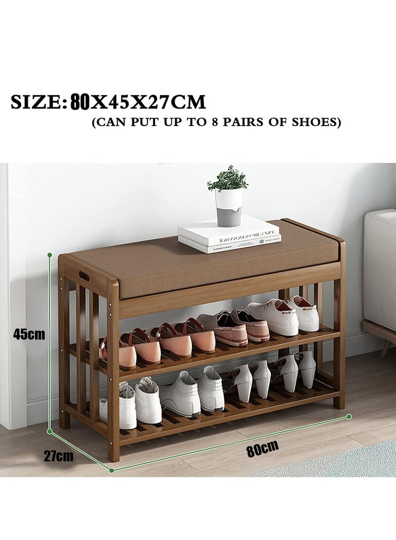 FFD Bamboo Shoe Bench with Hidden Storage Compartment 2 Tier Shoe Rack Seat for Entryway, Bedroom, Living Room - Image 2