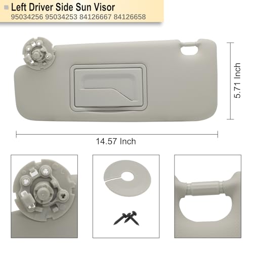 NHILES Left Driver Sun Visor Compatible with Chevy Cruze 2011-2019 Sun Visor Replacement Number 95034256 95034253 84126667 84126658 Color: Grey - Image 4
