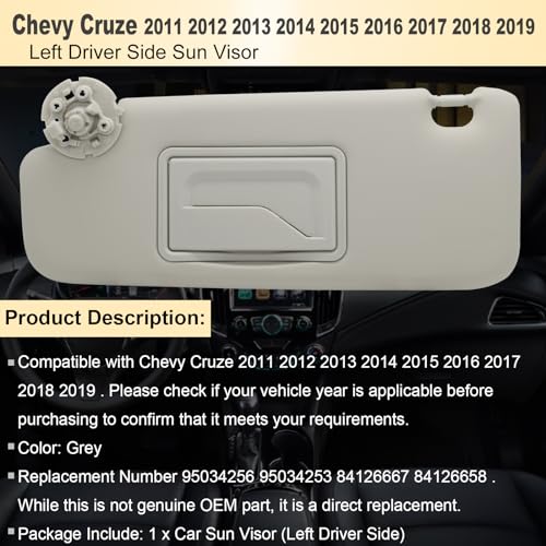 NHILES Left Driver Sun Visor Compatible with Chevy Cruze 2011-2019 Sun Visor Replacement Number 95034256 95034253 84126667 84126658 Color: Grey - Image 2