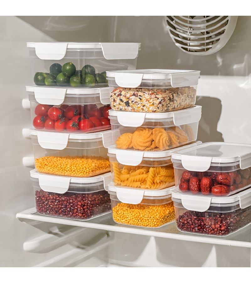 12 Pcs 6 Containers 6 Lids Food Grade PP Airtight Stackable Storage Containers Microwave And Freezer Safe Transparent Square Design For Fridge Organization Odor Proof For Veggies Meat And Eggs - Image 2