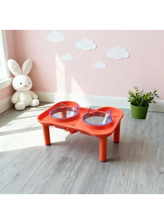 Elevated Dual Bowl Pet Feeding Table with 16 Degree Tilt Neck Support Leak Proof Spill Cat Dog Feeder Water Dispenser Non Slip Base Placemat ABS AS Plastic Adjustable Height Easy Clean Orange - Image 5