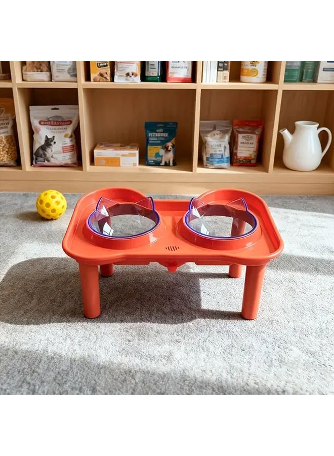 Elevated Dual Bowl Pet Feeding Table with 16 Degree Tilt Neck Support Leak Proof Spill Cat Dog Feeder Water Dispenser Non Slip Base Placemat ABS AS Plastic Adjustable Height Easy Clean Orange - Image 2