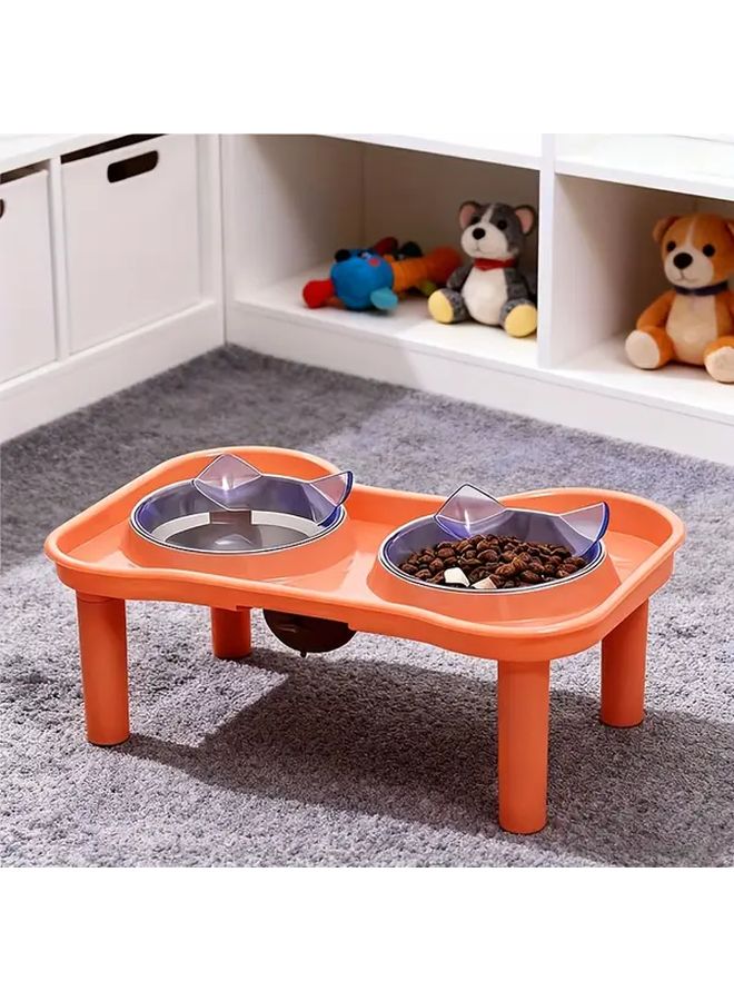 Elevated Dual Bowl Pet Feeding Table with 16 Degree Tilt Neck Support Leak Proof Spill Cat Dog Feeder Water Dispenser Non Slip Base Placemat ABS AS Plastic Adjustable Height Easy Clean Orange - Image 4