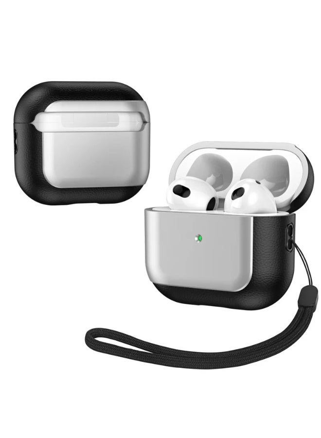 حافظة جلدية رفيعة لسماعات Airpods 4 مع إغلاق آمن وسلسلة (فضي) - Image 1