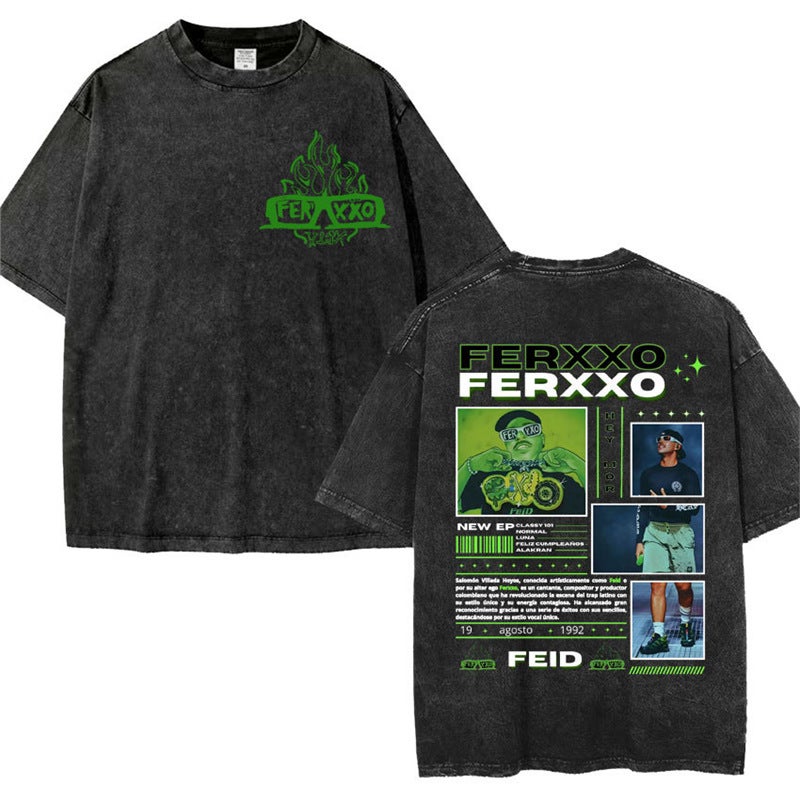 Feid Ferxxo World Tour 2024 Retro Washed T Shirt Men Women 9 - Image 2
