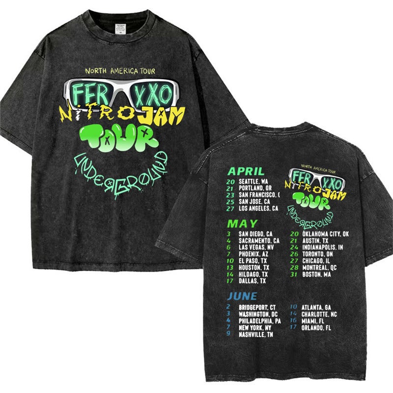Feid Ferxxo World Tour 2024 Retro Washed T Shirt Men Women 9 - Image 1