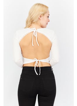 Another Reason Women Round Neck Long Sleeve Textured Top, White  - Image 3