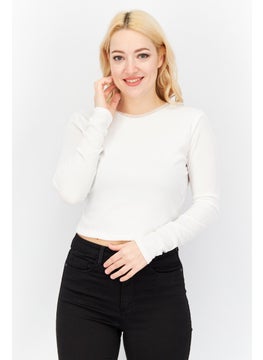 Another Reason Women Round Neck Long Sleeve Textured Top, White  - Image 1