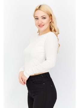 Another Reason Women Round Neck Long Sleeve Textured Top, White  - Image 4
