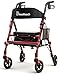 BlessReach Lightweight Foldable Rollator Walkers with Seat for Seniors 350 lb Capacity 5Position Adjustable Height Premium Hybrid Rolling Walker Aluminum and Carbon Steel Red - Image 1