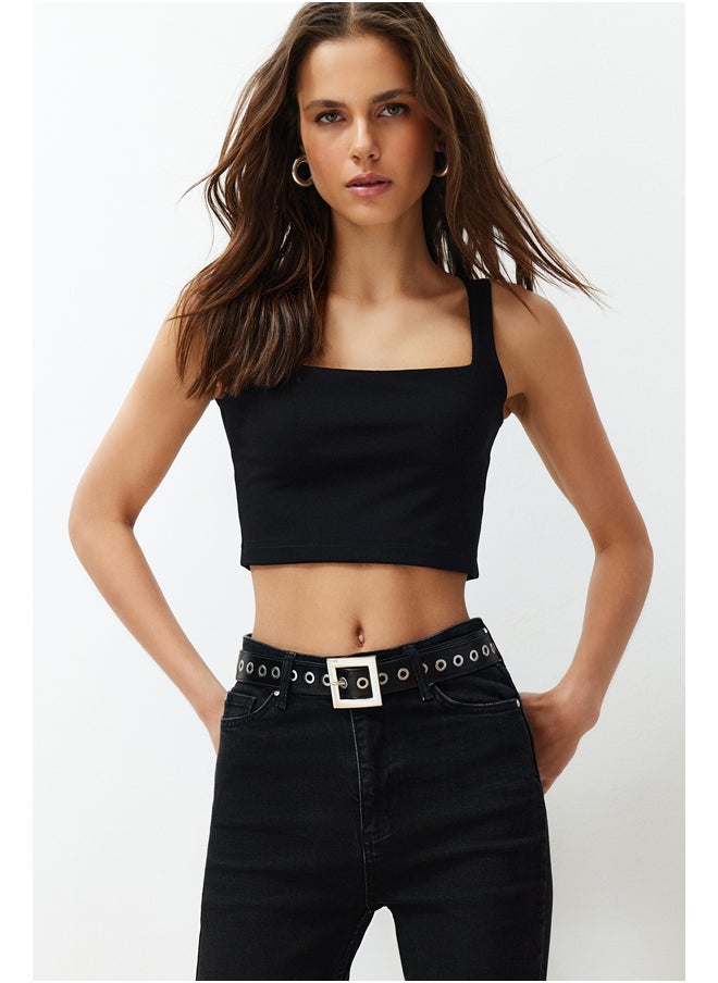 trendyol - Black Plain Slim Square Neck Super Crop Knitted Undershirt TWOSS24AL00031 - Image 1