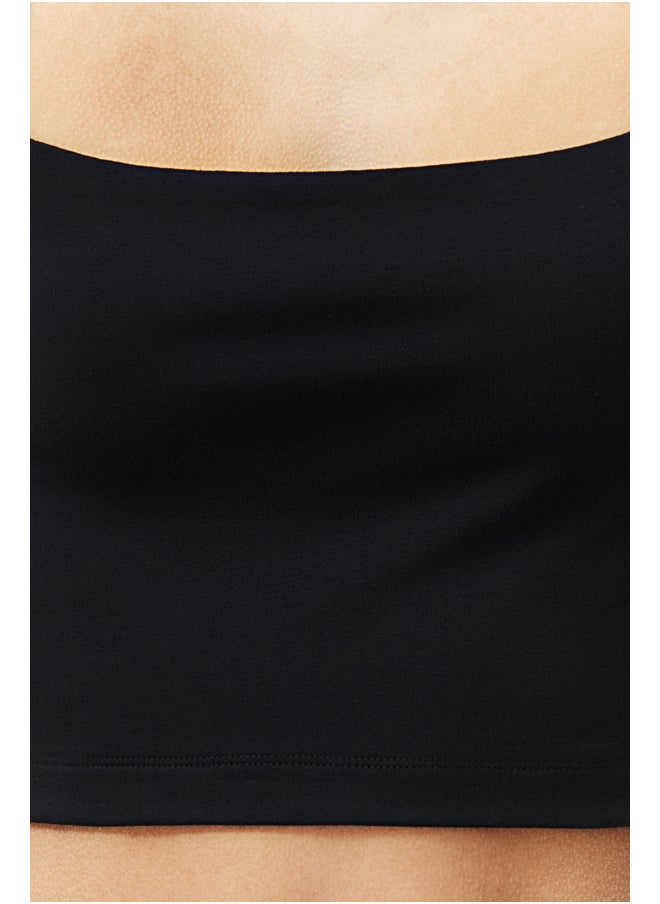 trendyol - Black Plain Slim Square Neck Super Crop Knitted Undershirt TWOSS24AL00031 - Image 1