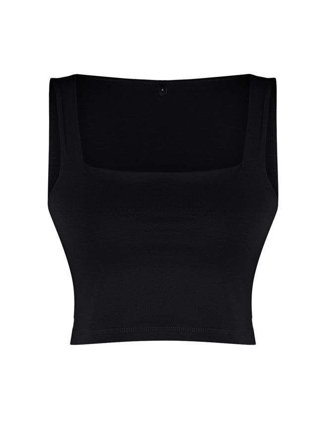 trendyol - Black Plain Slim Square Neck Super Crop Knitted Undershirt TWOSS24AL00031 - Image 1