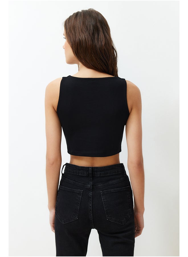 trendyol - Black Plain Slim Square Neck Super Crop Knitted Undershirt TWOSS24AL00031 - Image 1