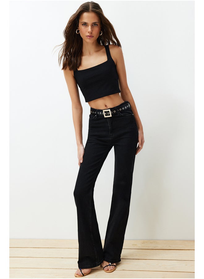 trendyol - Black Plain Slim Square Neck Super Crop Knitted Undershirt TWOSS24AL00031 - Image 1