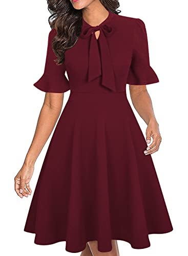 RANPHEE Maroon Dress for Women 2026 Business Casual Professional Wear to Work Office Dresses Ladies Wedding Guest Elegant Fit and Flare Aline Knee Length Cocktail Party Outfits L - Image 3