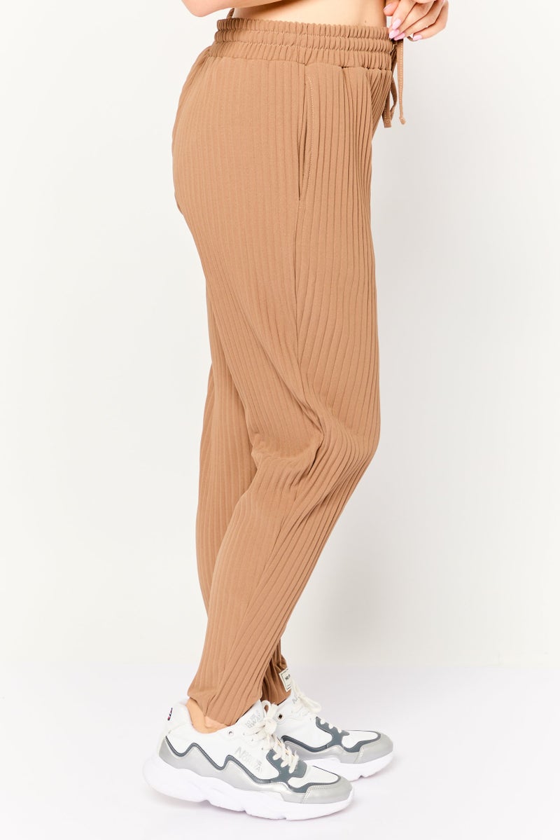 The Giving Movement Women Regular Fit Textured Straight Leg Pants, Tan - Image 3