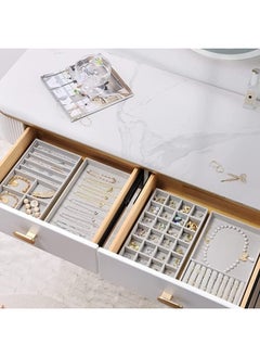 Generic Set of 4 Stackable Jewelry Organizer Trays for Drawers Display Case Storage Container Earring Necklace Rings Bracelet with Removable Dividers-Grey  - Image 4