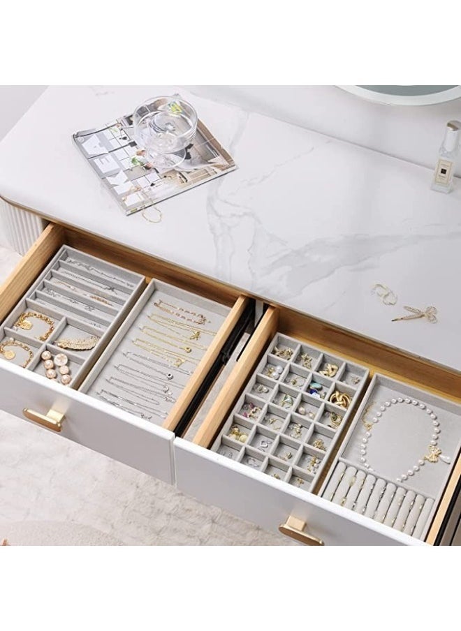 Generic Set of 4 Stackable Jewelry Organizer Trays for Drawers Display Case Storage Container Earring Necklace Rings Bracelet with Removable Dividers-Grey  - Image 4