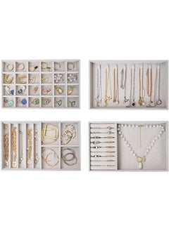 Generic Set of 4 Stackable Jewelry Organizer Trays for Drawers Display Case Storage Container Earring Necklace Rings Bracelet with Removable Dividers-Grey  - Image 3