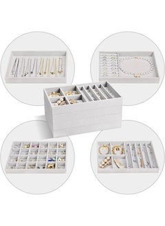 Generic Set of 4 Stackable Jewelry Organizer Trays for Drawers Display Case Storage Container Earring Necklace Rings Bracelet with Removable Dividers-Grey  - Image 2