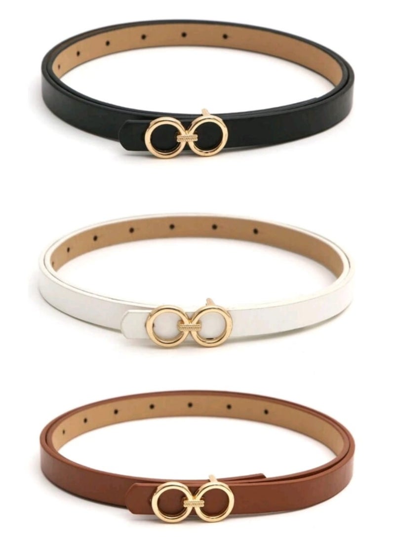 Shein 3pcs/set Women's Multi-color Round Buckle Thin Belt  - Image 1