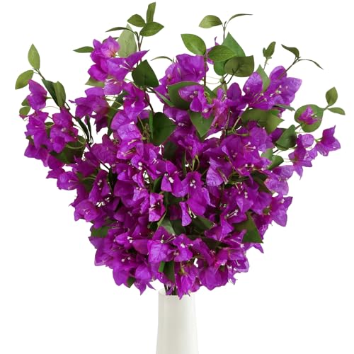 INSUNSIX Bougainvillea Artificial Silk Flowers Branches Fake Bougainvillea Stems Faux Bougainvillea Flowers Vine Floral Arrangements for Home Wedding Baby Shower Table Centerpieces Decoration Purple - Image 1