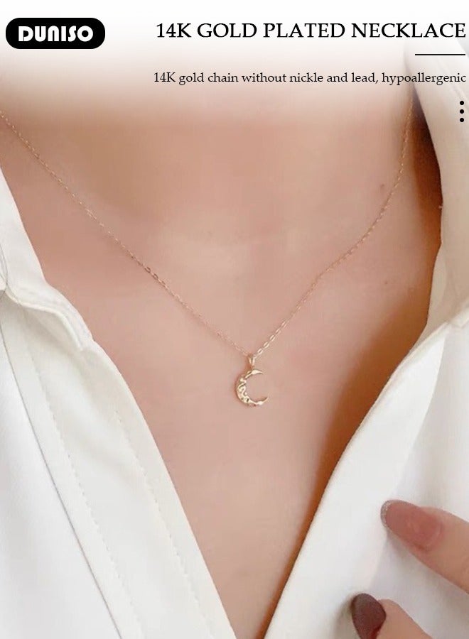 DUNISO Moon Pendant Necklace For Women and Girls,925 Sterling Silver Electroplating 14K Gold Necklace,Trendy Fashion Accessories with a Unique Minimalist Vibe Fashion Jewelry Dress Accessories, for Women Girls Birthday Anniversary Jewelry Gift - Image 2