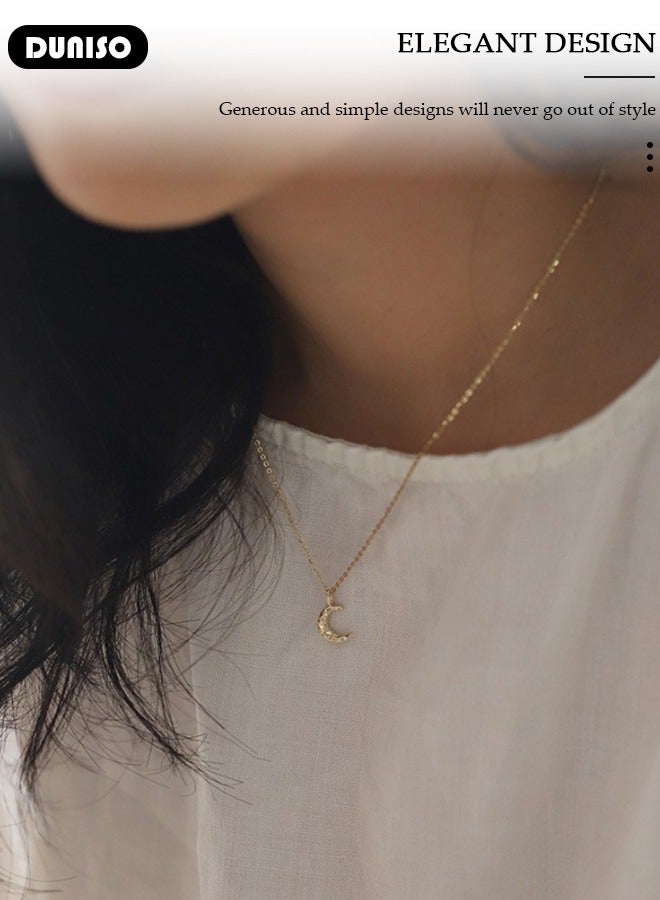 DUNISO Moon Pendant Necklace For Women and Girls,925 Sterling Silver Electroplating 14K Gold Necklace,Trendy Fashion Accessories with a Unique Minimalist Vibe Fashion Jewelry Dress Accessories, for Women Girls Birthday Anniversary Jewelry Gift - Image 3