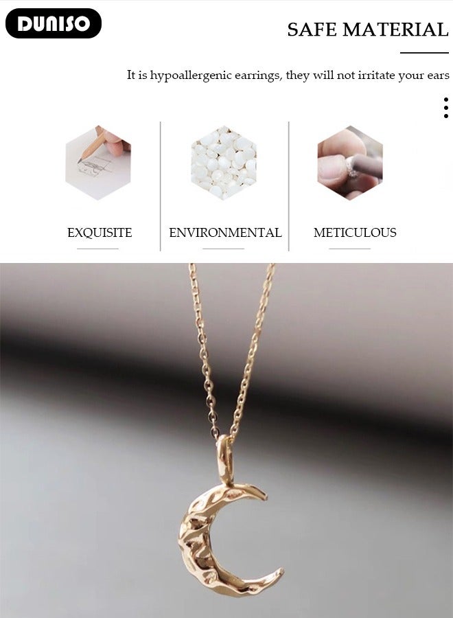 DUNISO Moon Pendant Necklace For Women and Girls,925 Sterling Silver Electroplating 14K Gold Necklace,Trendy Fashion Accessories with a Unique Minimalist Vibe Fashion Jewelry Dress Accessories, for Women Girls Birthday Anniversary Jewelry Gift - Image 4