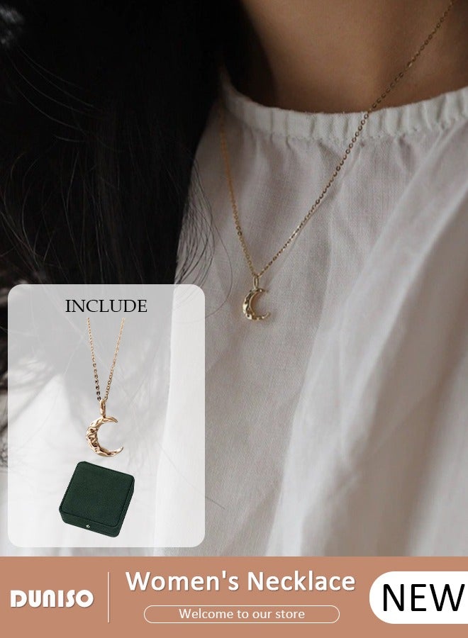 DUNISO Moon Pendant Necklace For Women and Girls,925 Sterling Silver Electroplating 14K Gold Necklace,Trendy Fashion Accessories with a Unique Minimalist Vibe Fashion Jewelry Dress Accessories, for Women Girls Birthday Anniversary Jewelry Gift - Image 1